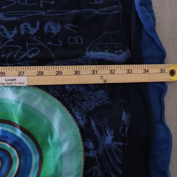 Y2K Desigual Dress Women EU L/US Medium Mixed Print Blue Graphic Silver V Neck - Picture 10 of 10